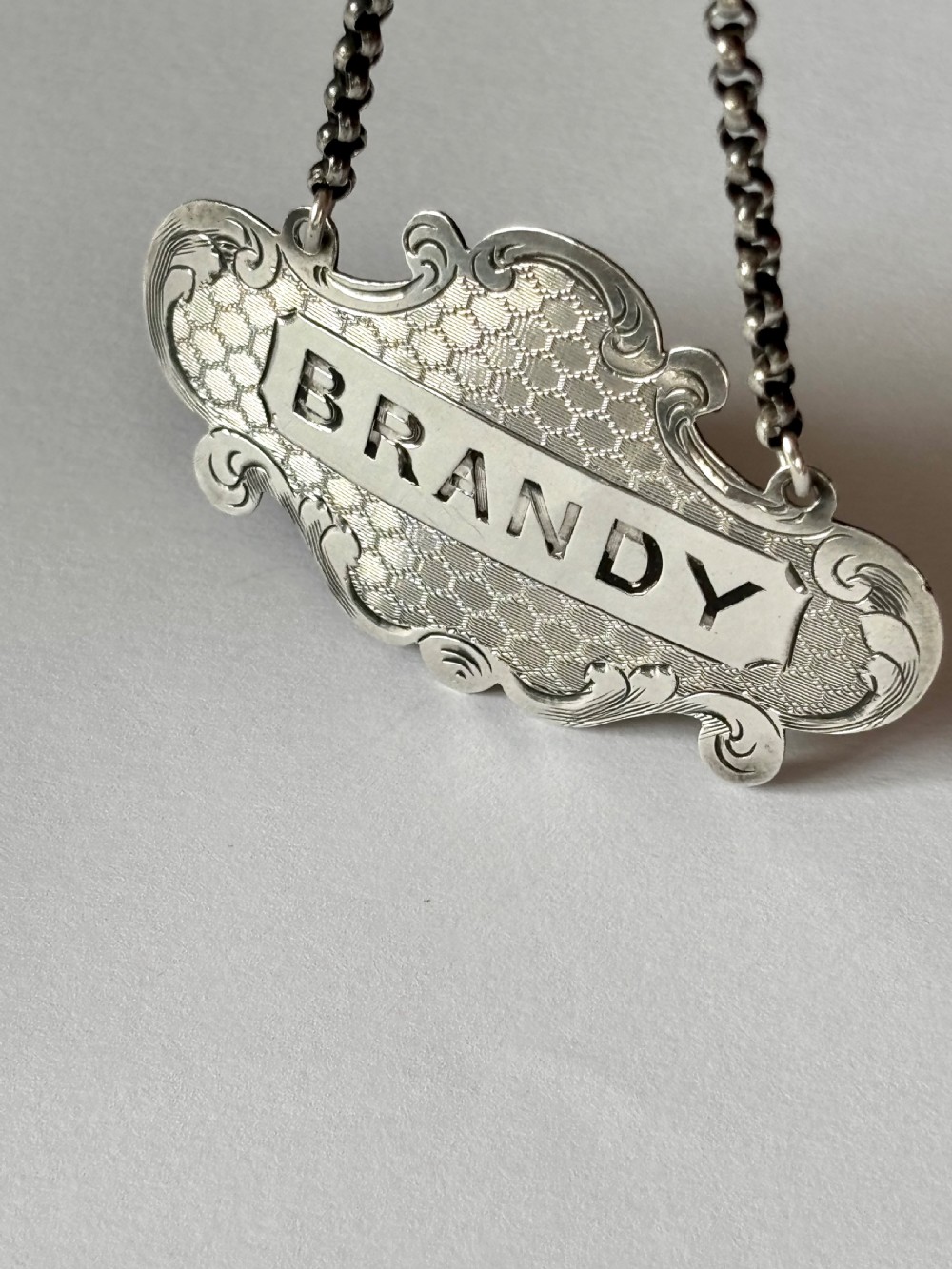 Victorian Silver Decanter Label BRANDY by Nathaniel Mills Birmingham 1852