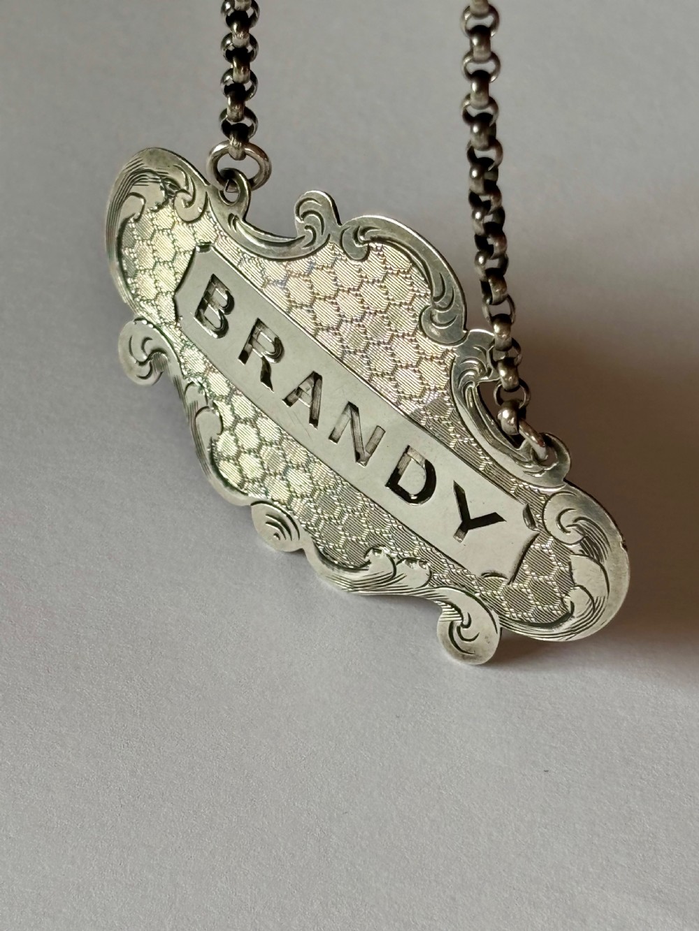 Victorian Silver Decanter Label BRANDY by Nathaniel Mills Birmingham 1852 View II