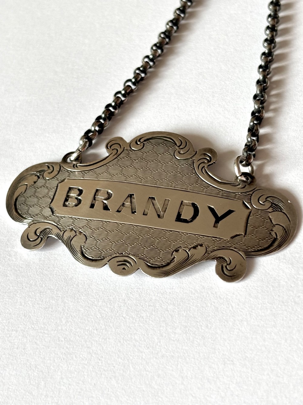 Victorian Silver Decanter Label BRANDY by Nathaniel Mills Birmingham 1852 View VII