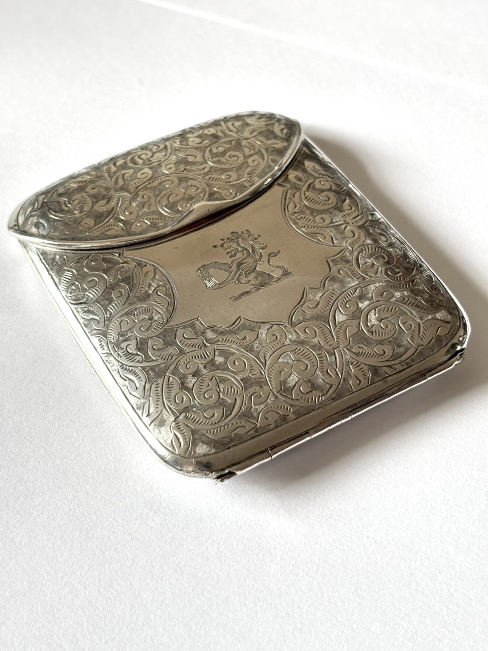 Edwardian Silver Gilt Cigarette Case with Lion Crest Boardman Glossop & Co 1904