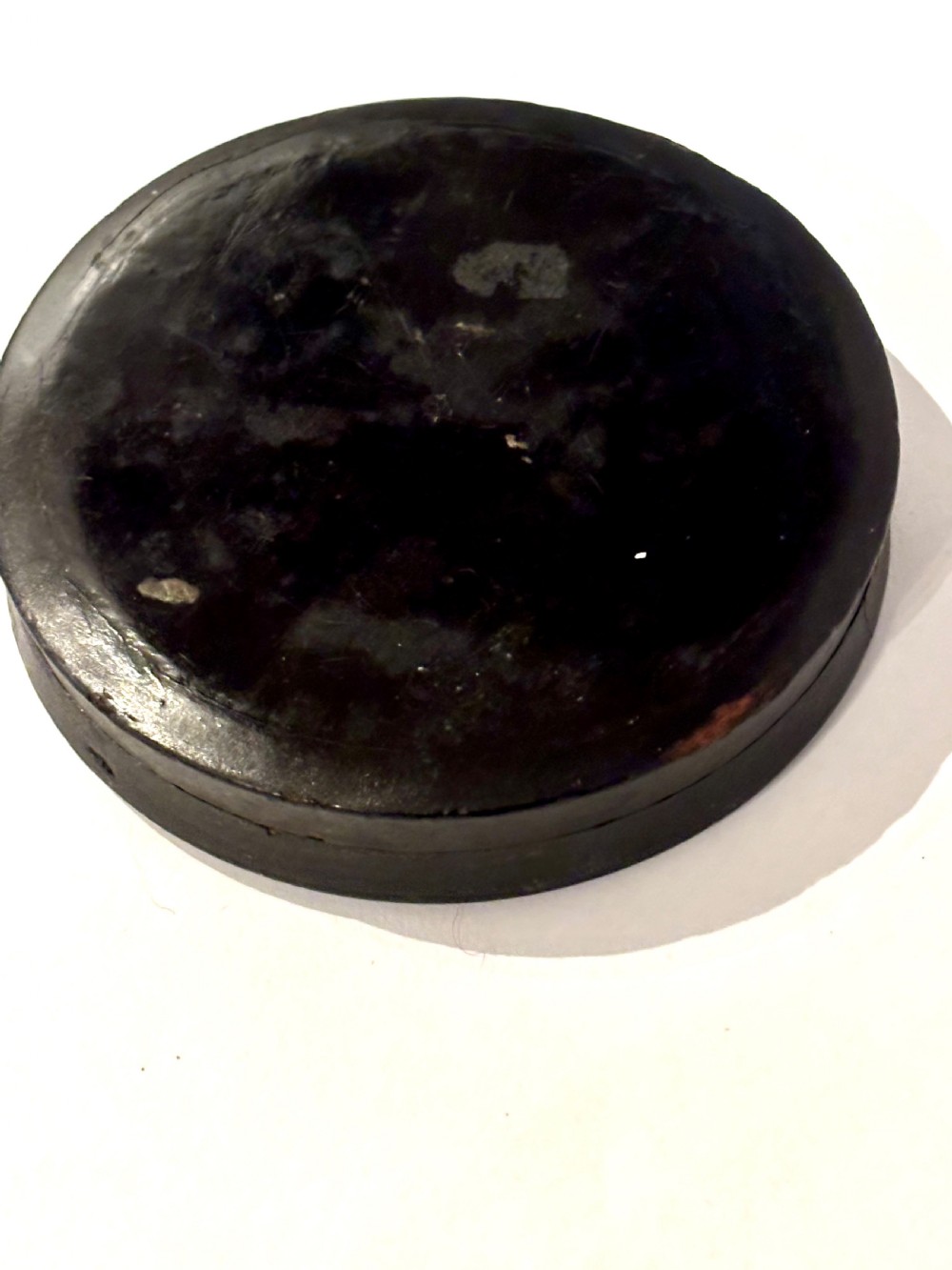 A 19th Century Circular Papier Mache Snuff Box Printed Coquette Gravity Gaiety View VI