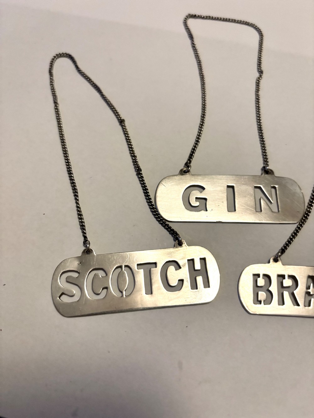 Chinese Export Sterling Silver Decanter Labels SAMMY HONG KONG c1920 SCOTCH GIN BRANDY View III
