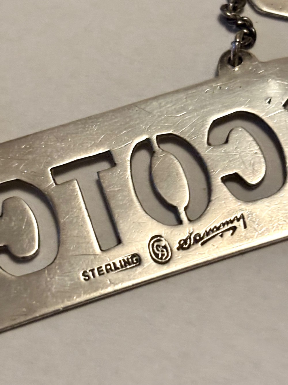 Chinese Export Sterling Silver Decanter Labels SAMMY HONG KONG c1920 SCOTCH GIN BRANDY View VII