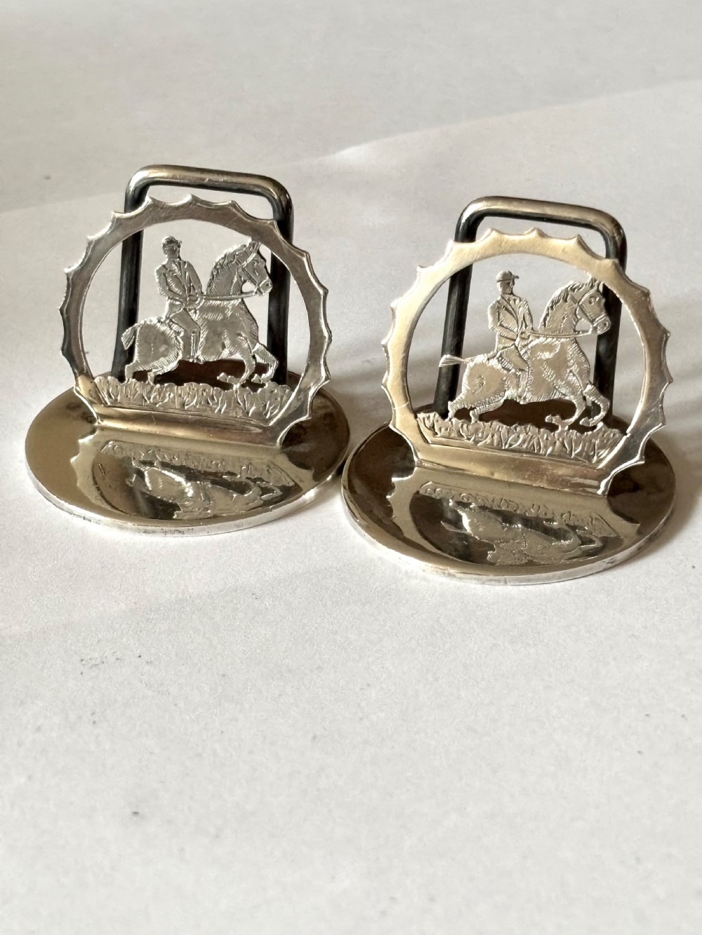 2 x Antique Hunting Horse Silver Menu Place Card Holders Chester 1935/6 A Wilcox