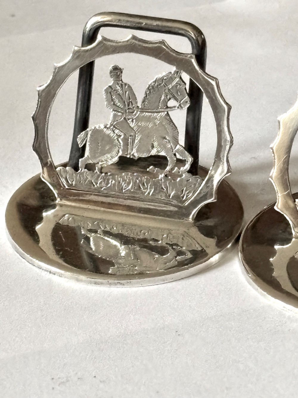 2 x Antique Hunting Horse Silver Menu Place Card Holders Chester 1935/6 A Wilcox View II