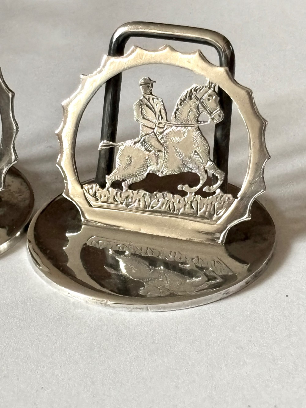 2 x Antique Hunting Horse Silver Menu Place Card Holders Chester 1935/6 A Wilcox View III