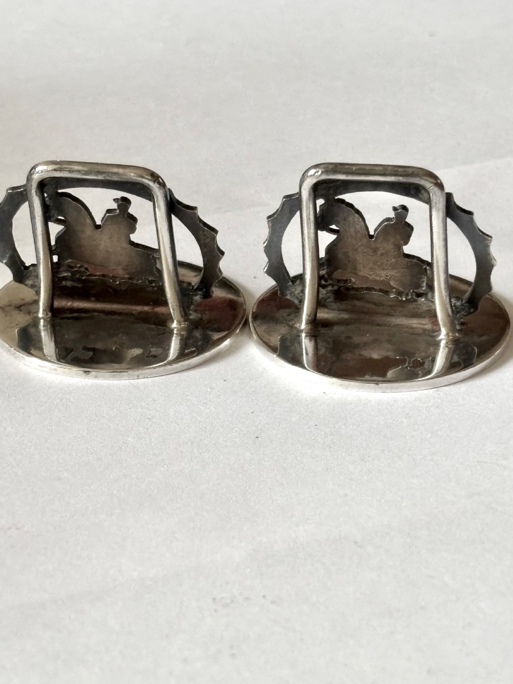 2 x Antique Hunting Horse Silver Menu Place Card Holders Chester 1935/6 A Wilcox View V