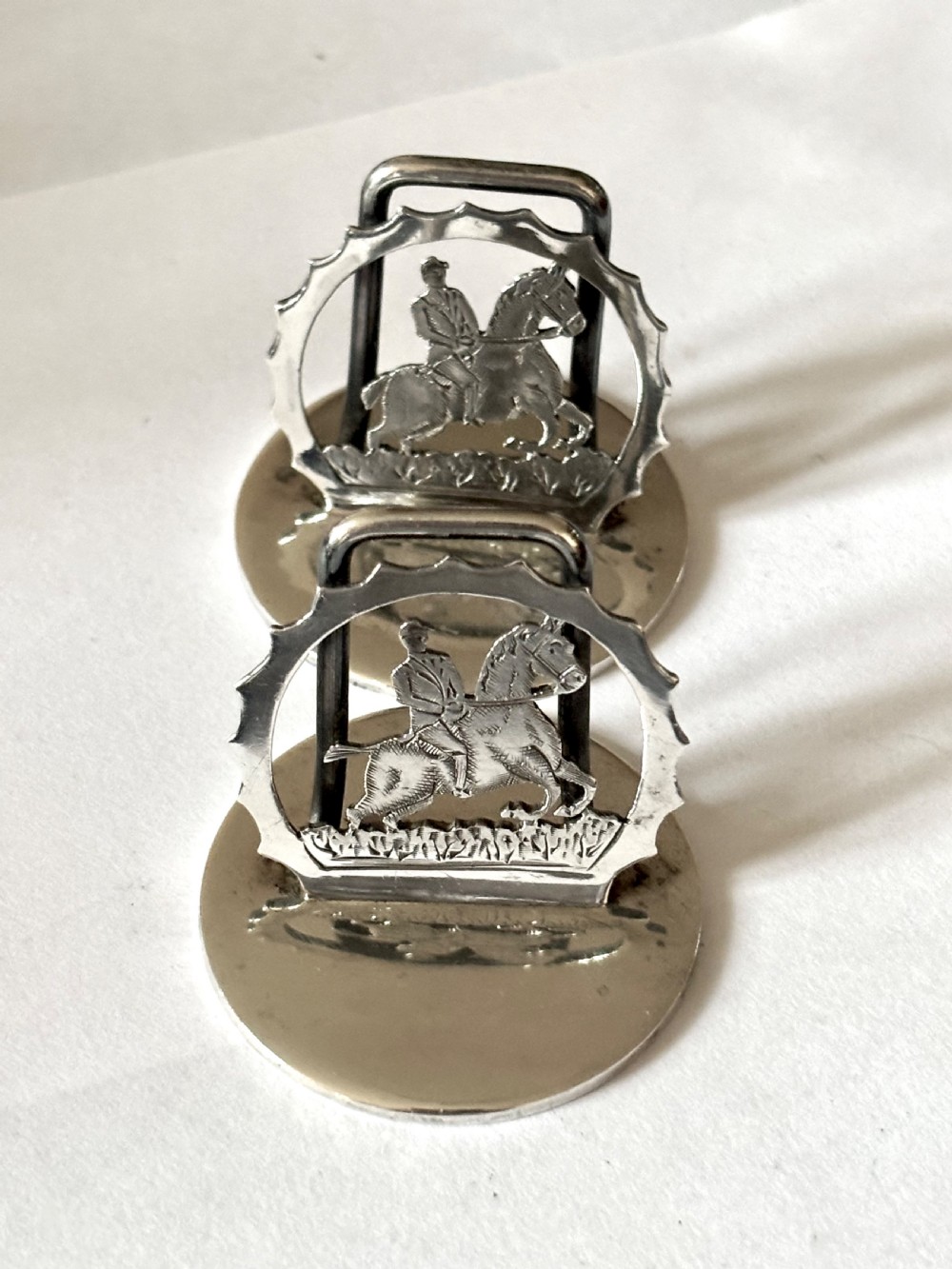 2 x Antique Hunting Horse Silver Menu Place Card Holders Chester 1935/6 A Wilcox View X