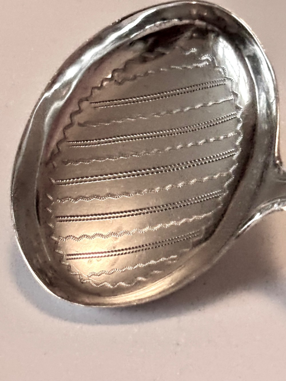 George III Silver Bright-cut Caddy Spoon Joseph Taylor Birmingham 1796 View VI