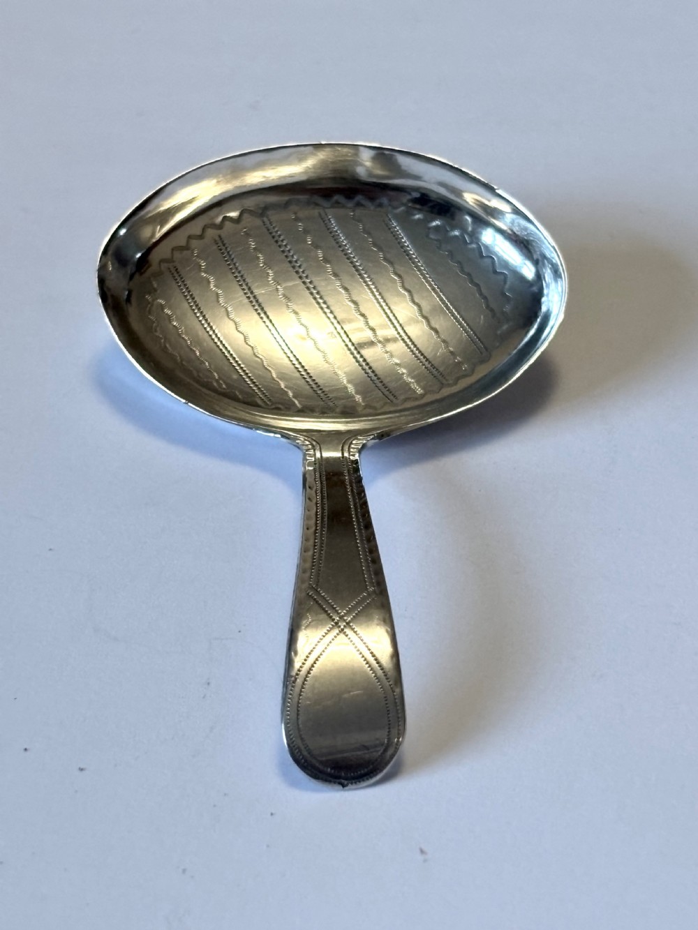 George III Silver Bright-cut Caddy Spoon Joseph Taylor Birmingham 1796 View IX