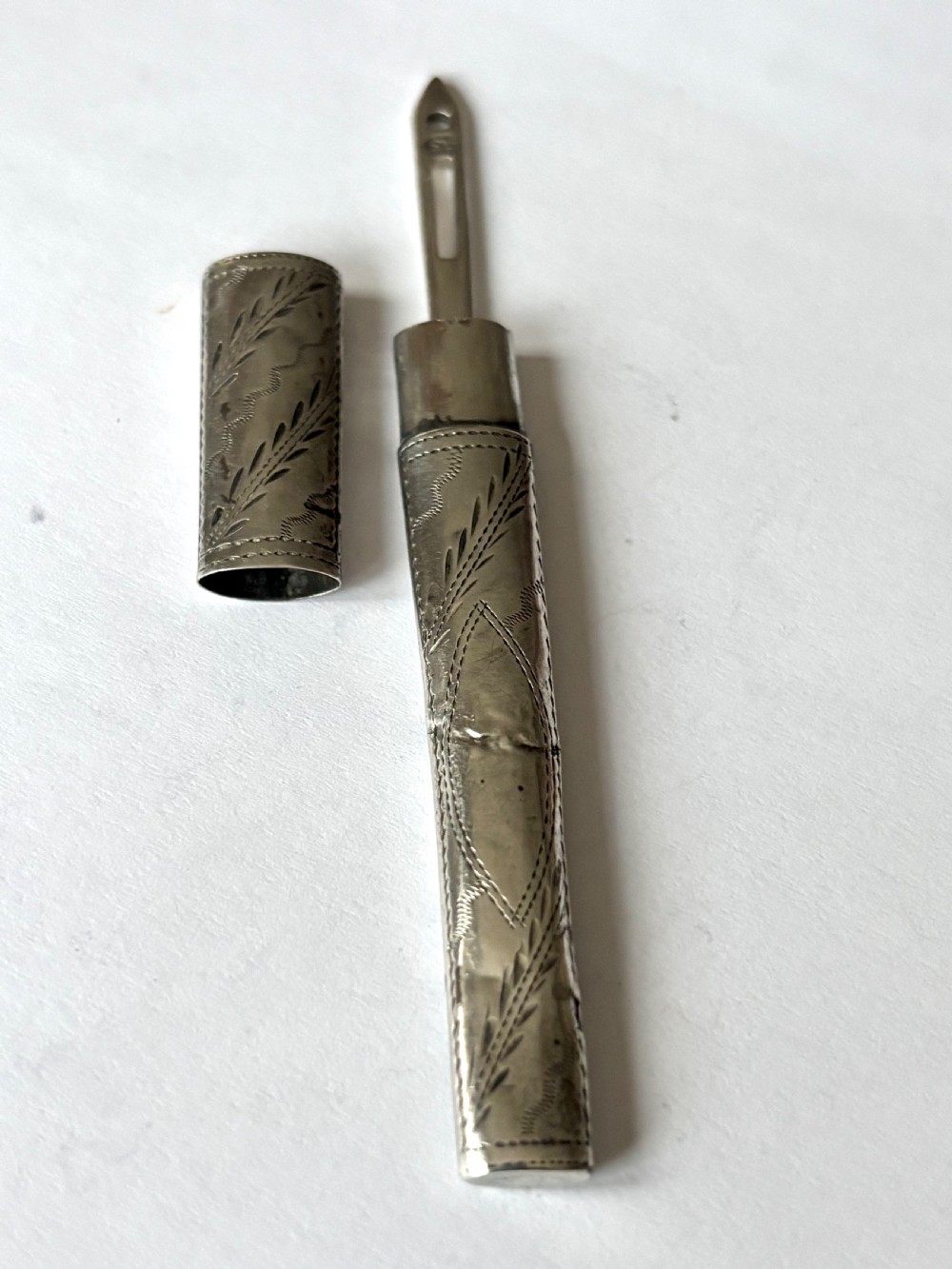 George III Sterling Silver Needle Case & Bodkin both Samuel Pemberton c1792 View V