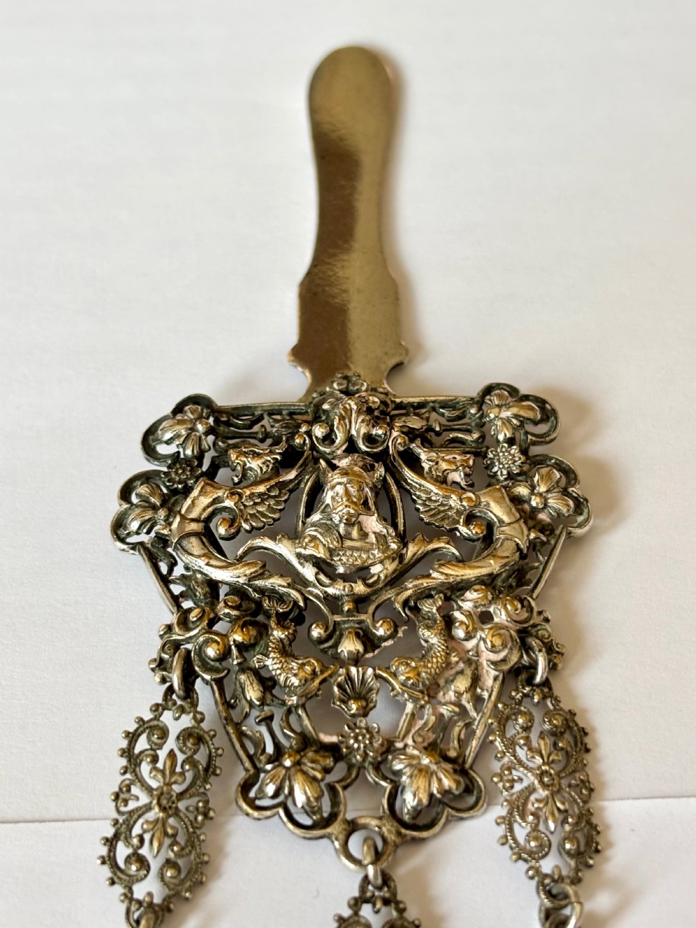 Victorian 19th Century Silver Plated Chatelain Floral Motifs Head Of Viking View III
