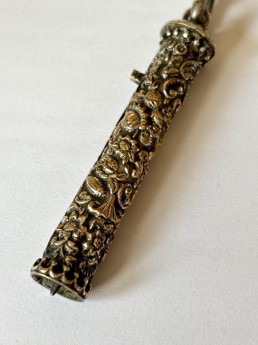 Victorian 19th Century Silver Plated Chatelain Floral Motifs Head Of Viking View VII