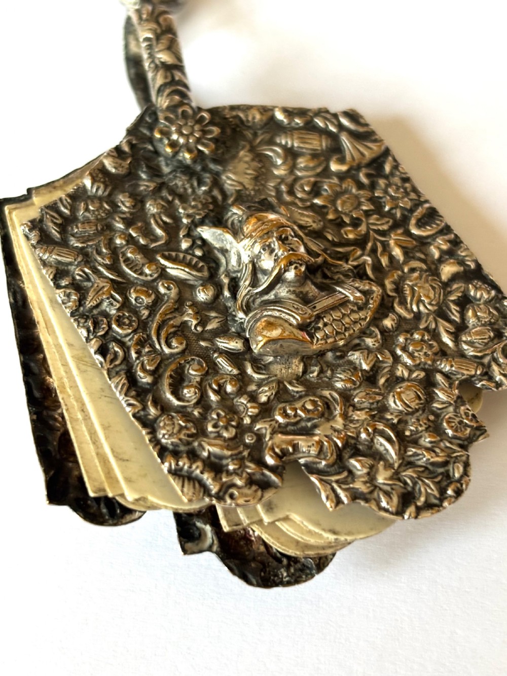 Victorian 19th Century Silver Plated Chatelain Floral Motifs Head Of Viking View VIII