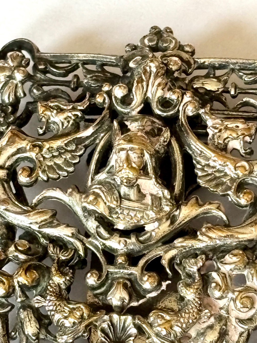 Victorian 19th Century Silver Plated Chatelain Floral Motifs Head Of Viking View IX