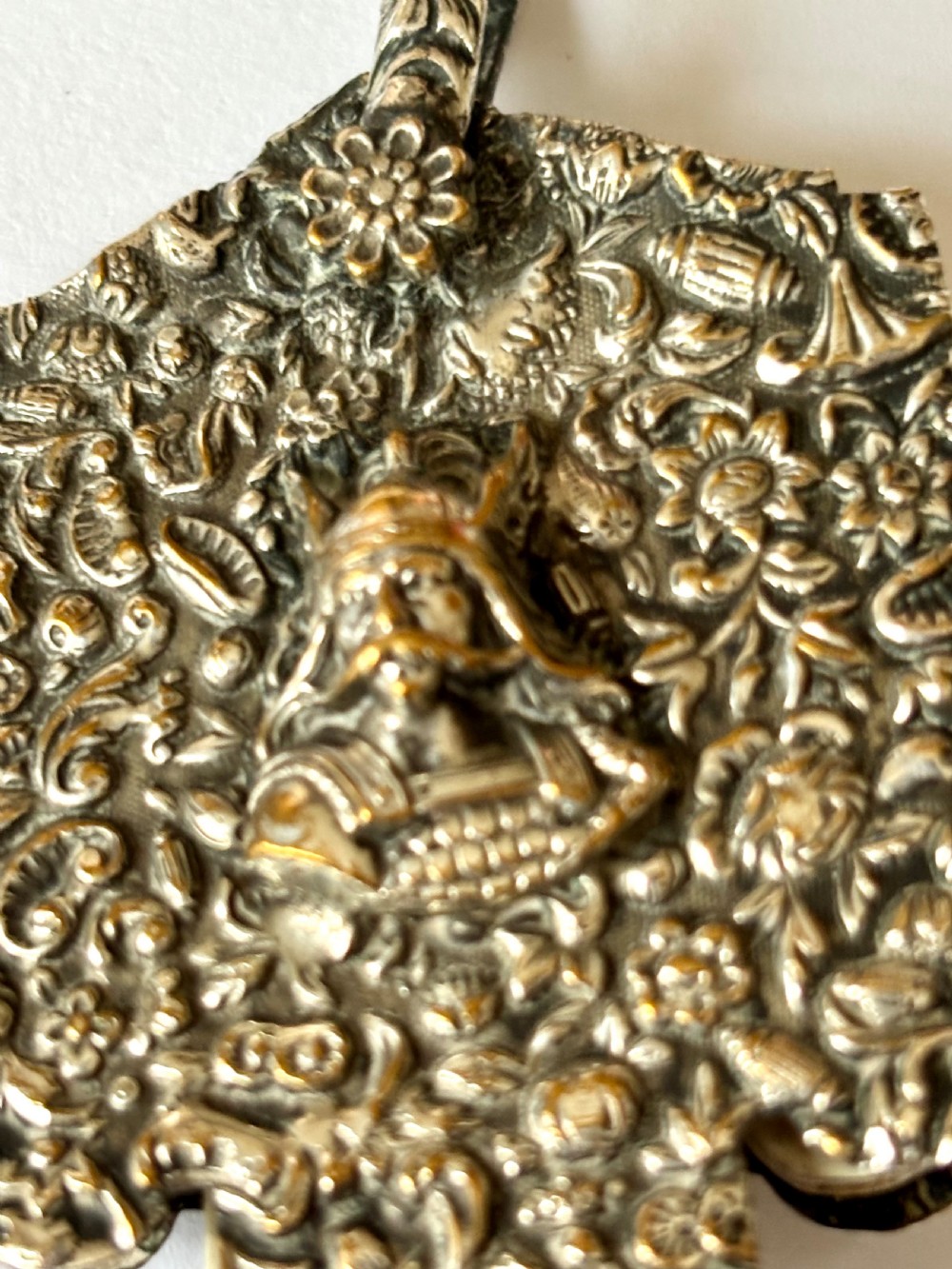 Victorian 19th Century Silver Plated Chatelain Floral Motifs Head Of Viking View XII