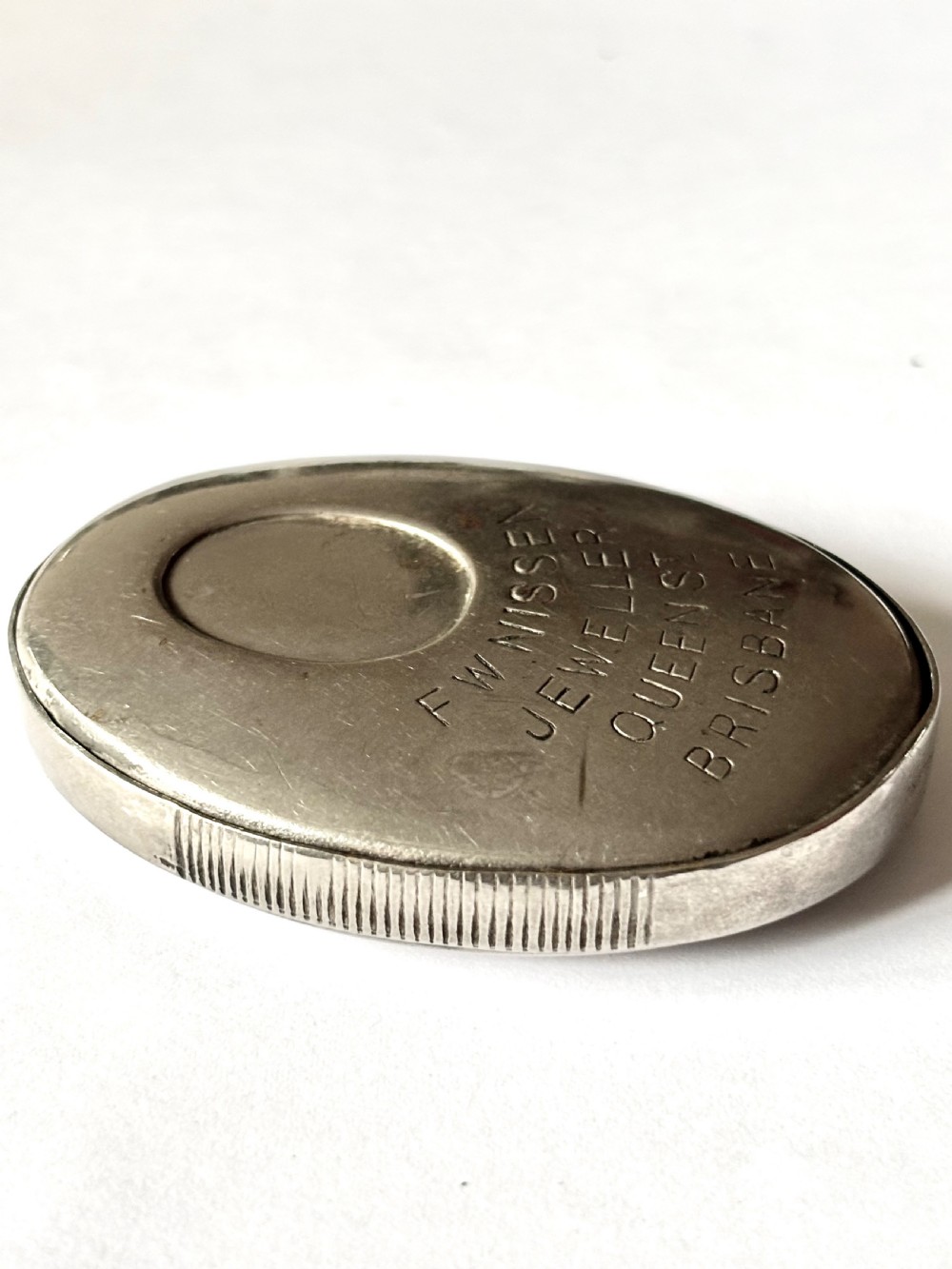 Antique Vintage Novelty Metal Vesta Case FW NISSEN BRISBANE Australia JW Benson