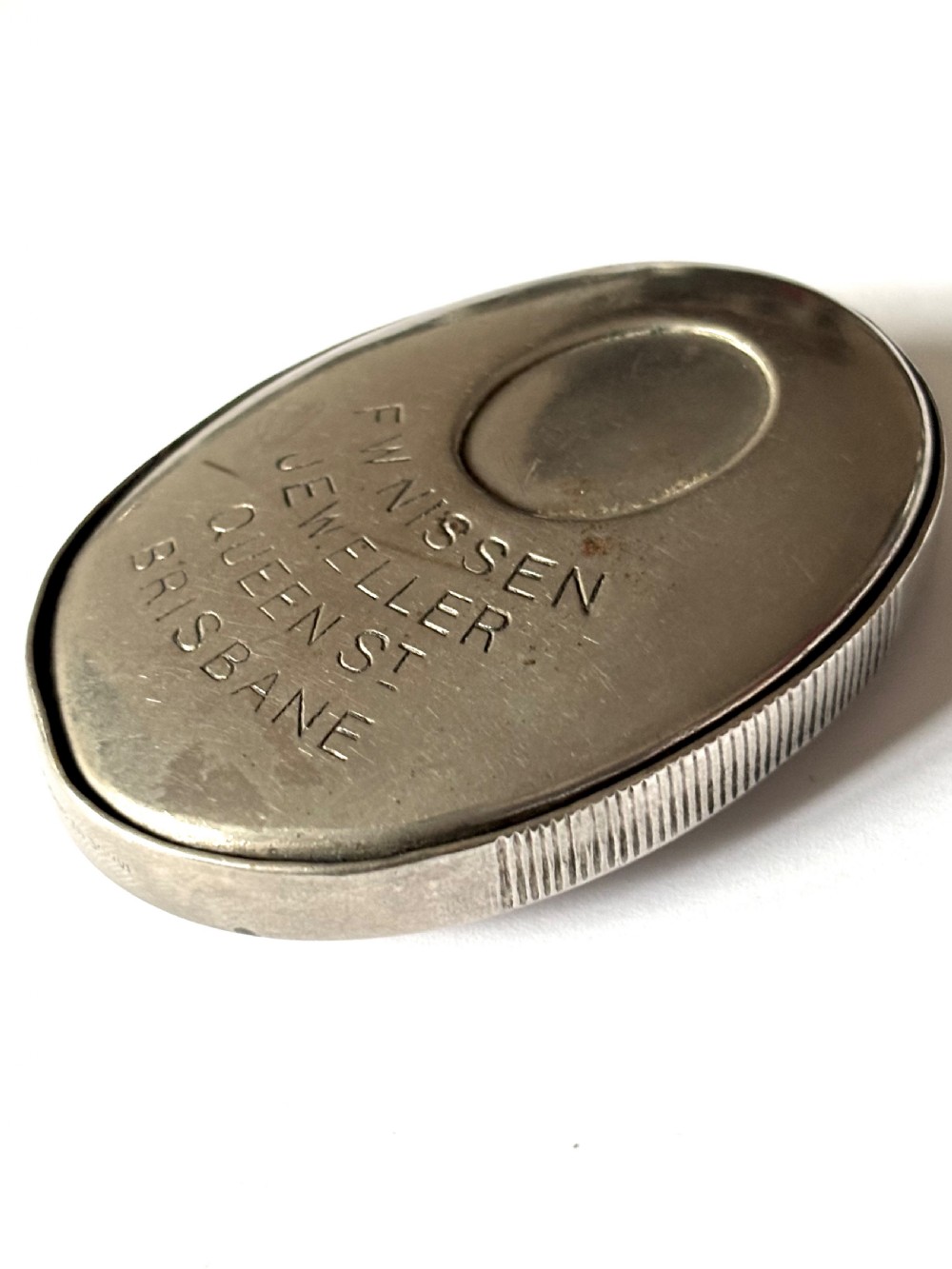 Antique Vintage Novelty Metal Vesta Case FW NISSEN BRISBANE Australia JW Benson View II