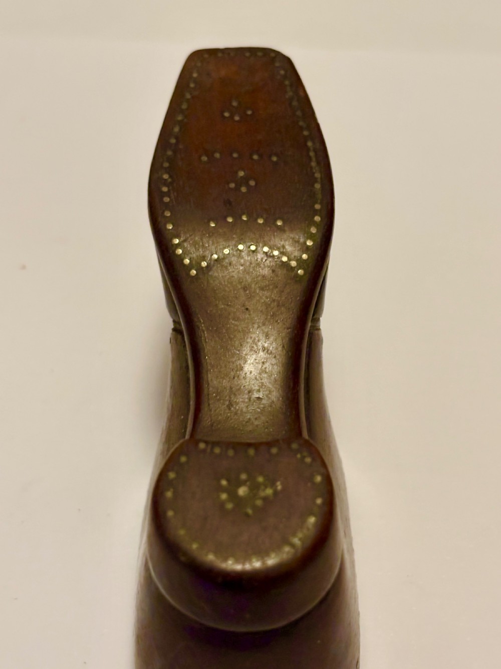 Antique 19th Century Mahogany & Pique Decoration Shoe Boot Snuff Box View III