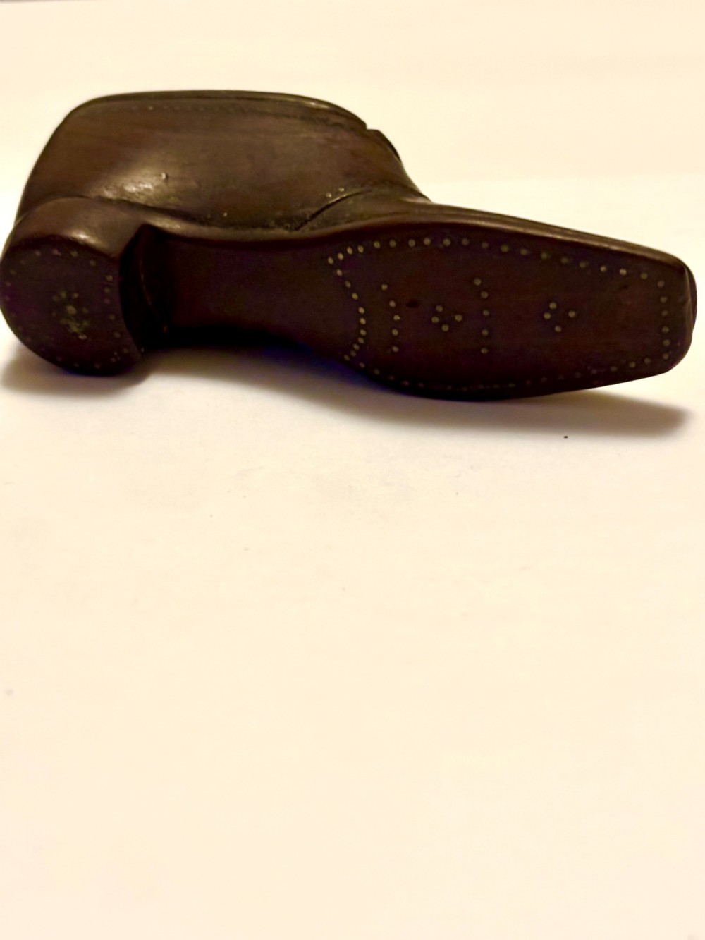 Antique 19th Century Mahogany & Pique Decoration Shoe Boot Snuff Box View V