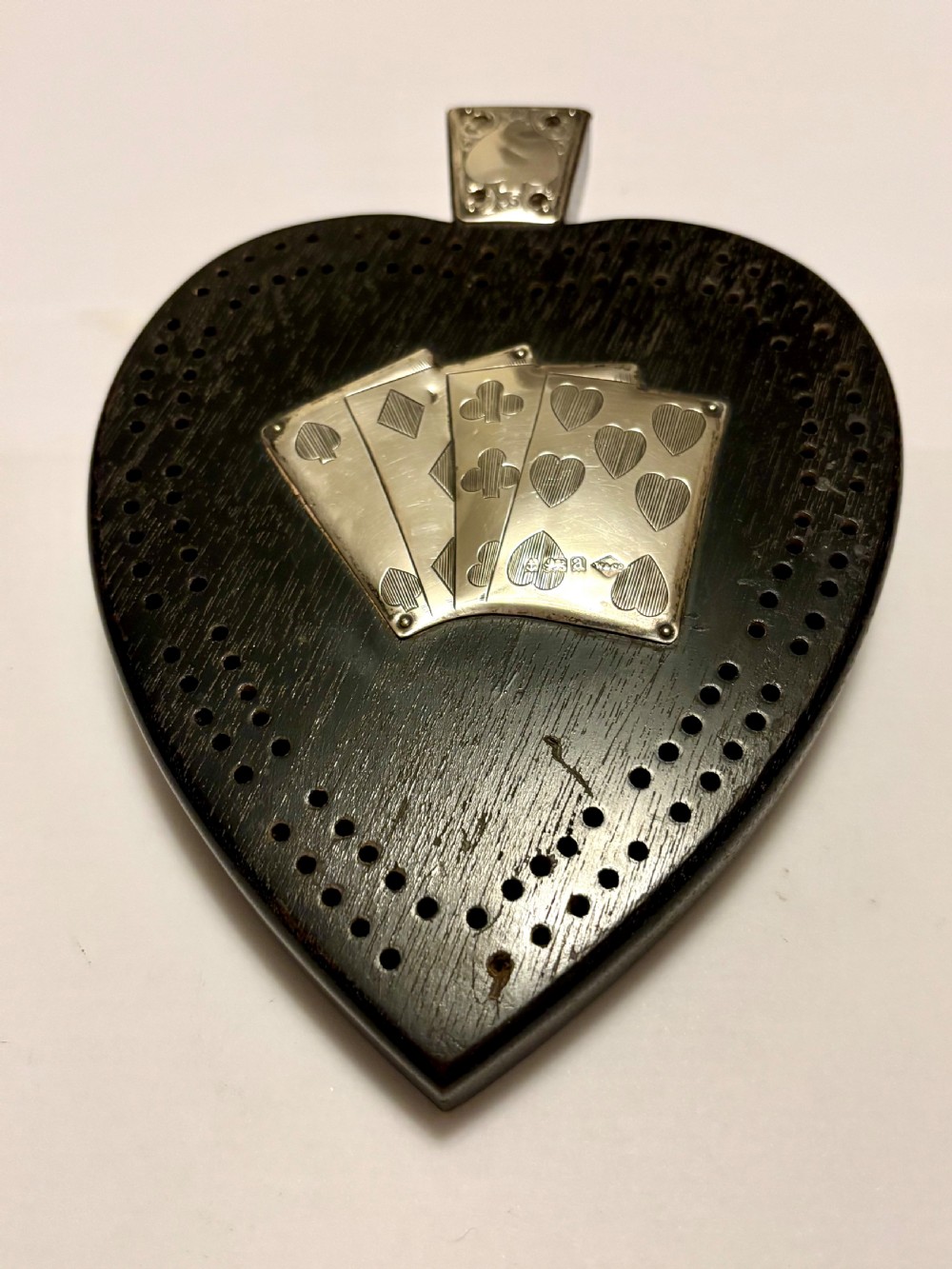 Victorian Sterling Silver Detailed Ebony Novelty Cribbage Board Bham 1900 W & Co