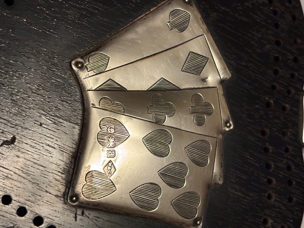 Victorian Sterling Silver Detailed Ebony Novelty Cribbage Board Bham 1900 W & Co View II