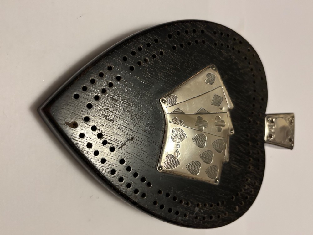 Victorian Sterling Silver Detailed Ebony Novelty Cribbage Board Bham 1900 W & Co View VI