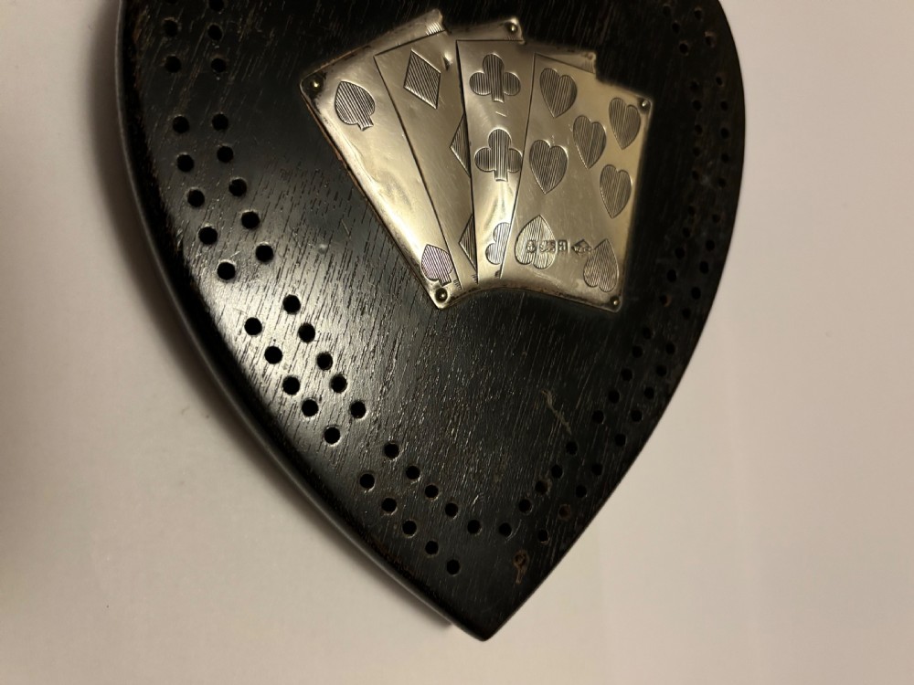 Victorian Sterling Silver Detailed Ebony Novelty Cribbage Board Bham 1900 W & Co View XI