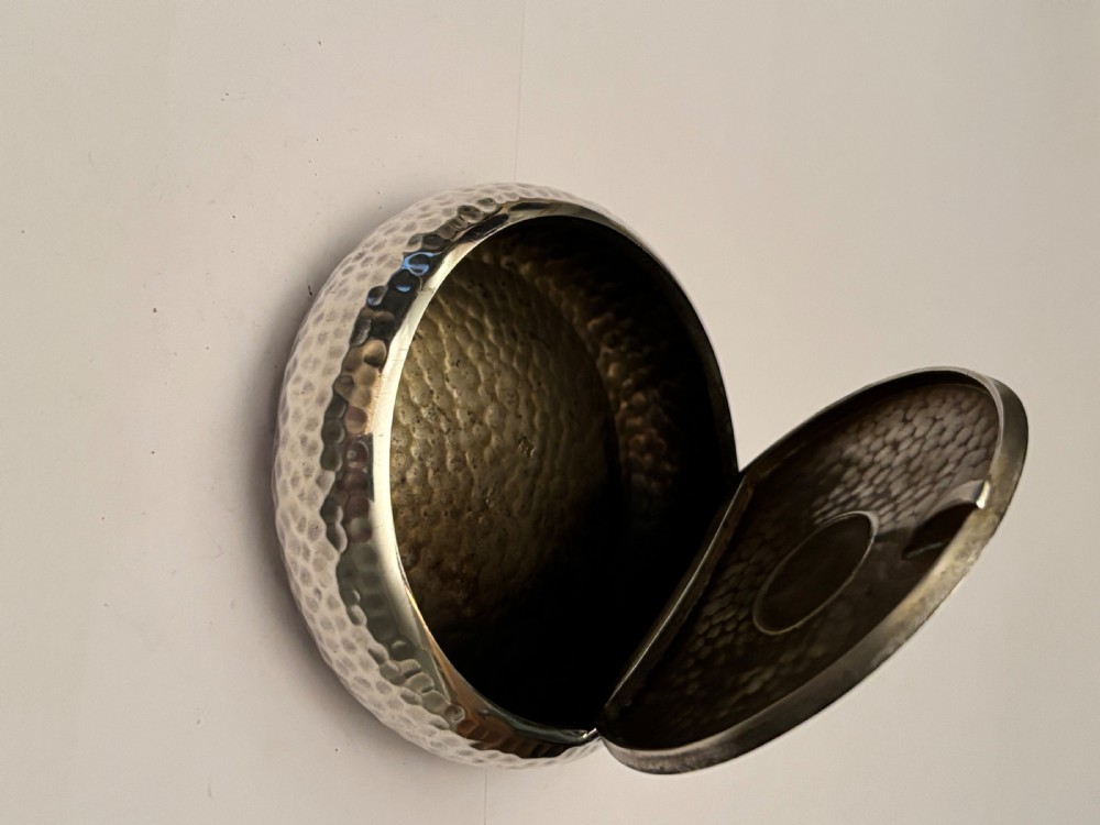 Edwardian Silver Squeeze Action Tobacco Box A & J Zimmerman Planished c1905 View V
