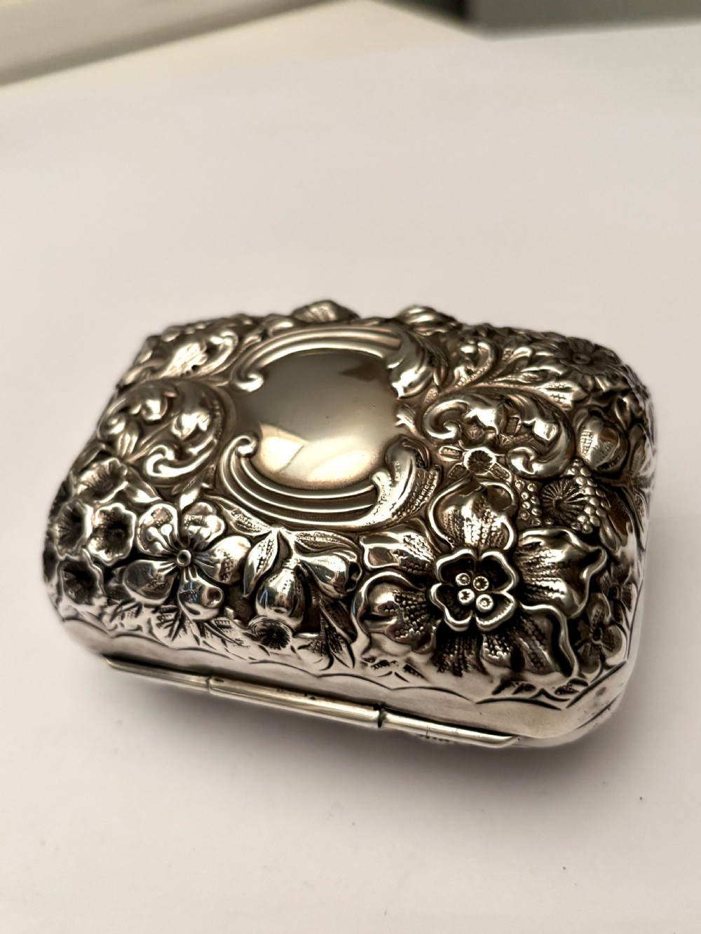 American Late 19th Century Sterling Silver Box GORHAM Relief Embossed Floral USA