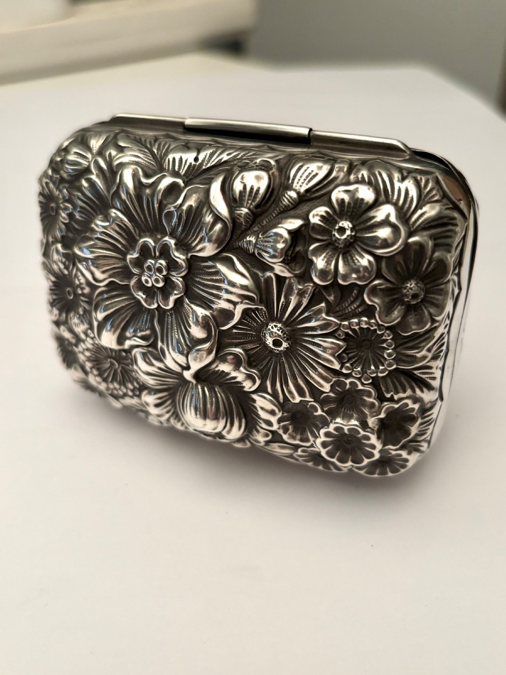American Late 19th Century Sterling Silver Box GORHAM Relief Embossed Floral USA View II