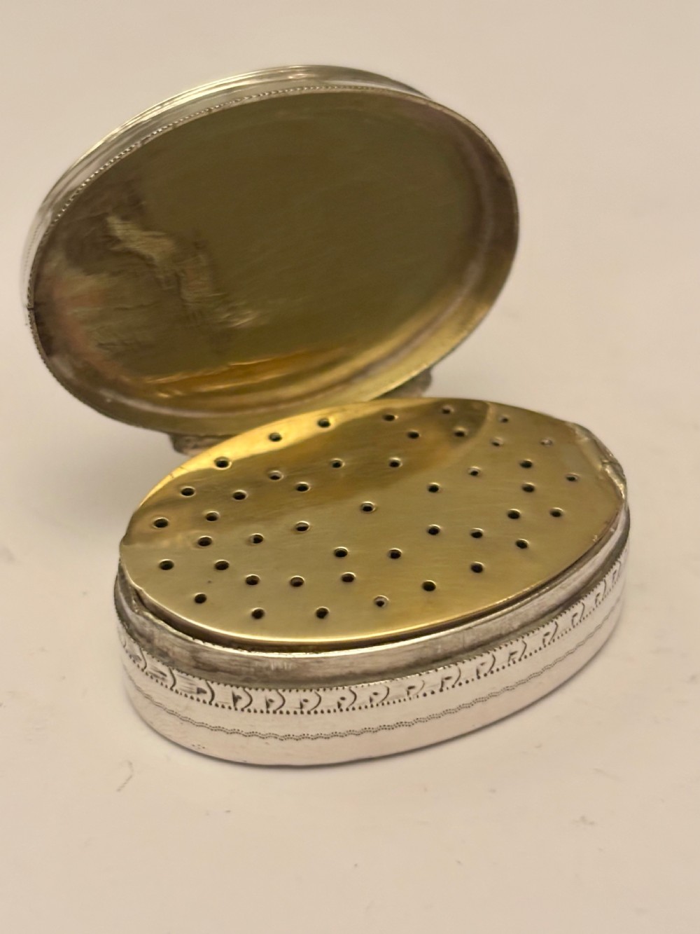 George III Large Oval Silver Gilt Vinaigrette Bham 1798 Ford & Slater *RARE* View IX