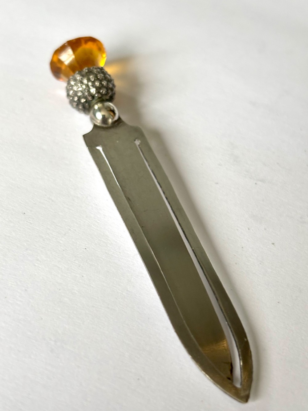 Edwardian Silver Thistle Amber Glass Bookmark  Adie & Lovekin Birmingham 1906