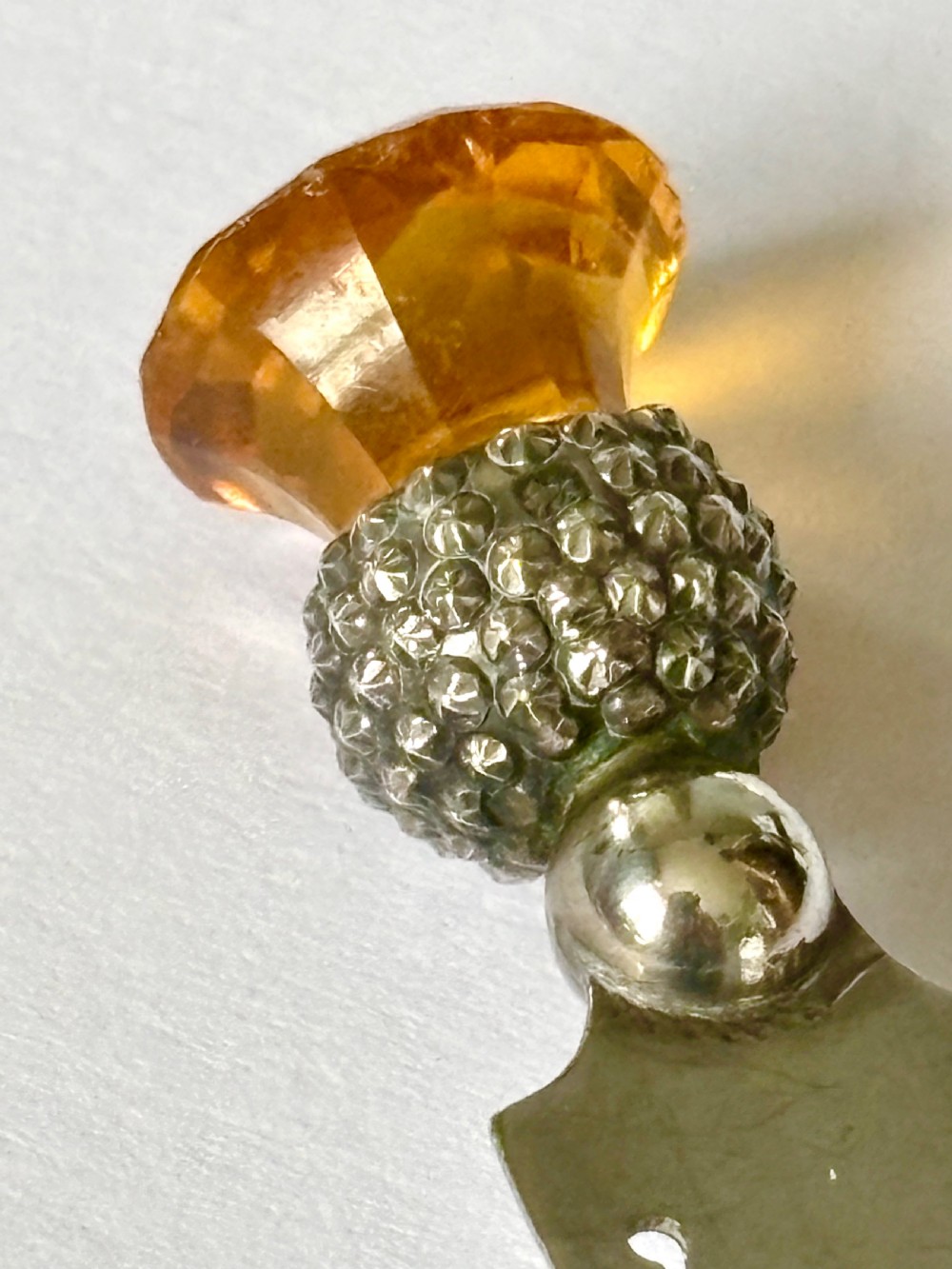 Edwardian Silver Thistle Amber Glass Bookmark  Adie & Lovekin Birmingham 1906 View II
