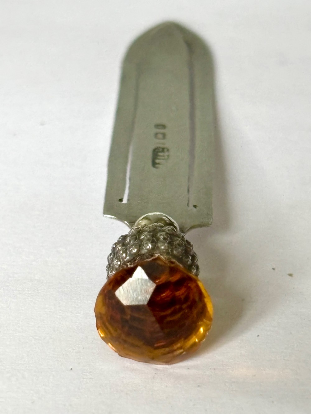 Edwardian Silver Thistle Amber Glass Bookmark  Adie & Lovekin Birmingham 1906 View V