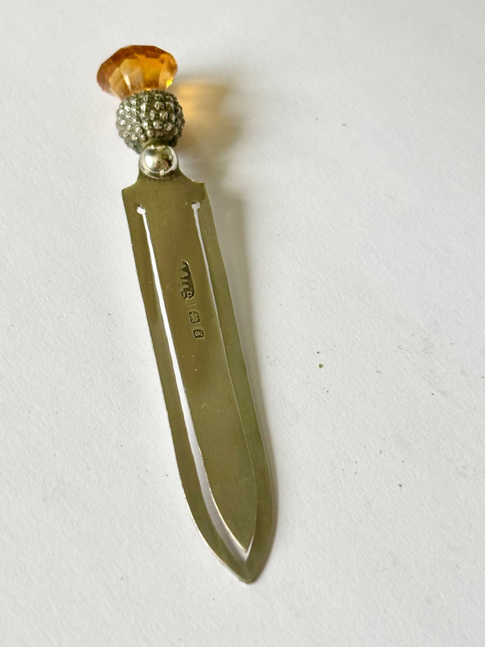 Edwardian Silver Thistle Amber Glass Bookmark  Adie & Lovekin Birmingham 1906 View VI