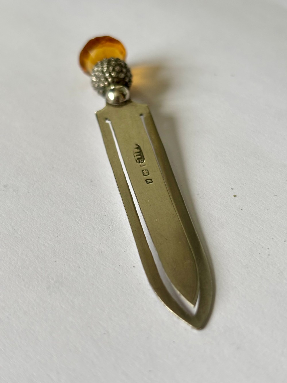 Edwardian Silver Thistle Amber Glass Bookmark  Adie & Lovekin Birmingham 1906 View VII