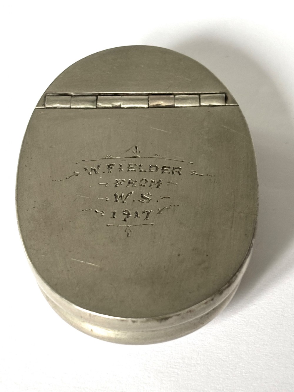 A World War I WWI Metal Snuff Box dated 1917 W. FIELDER from WS