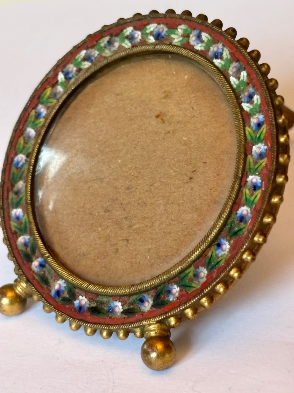 19th Century Victorian Italian Micro Mosaic Photo Picture Frame with Ball Feet