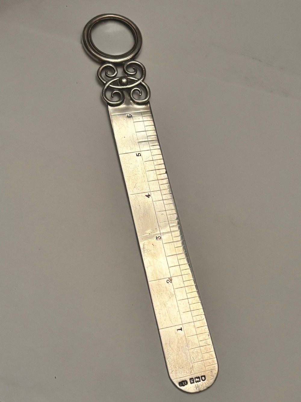 RARE Edwardian Silver RULER & MAGNIFYING GLASS London 1902 Charles Hanbury Tracy