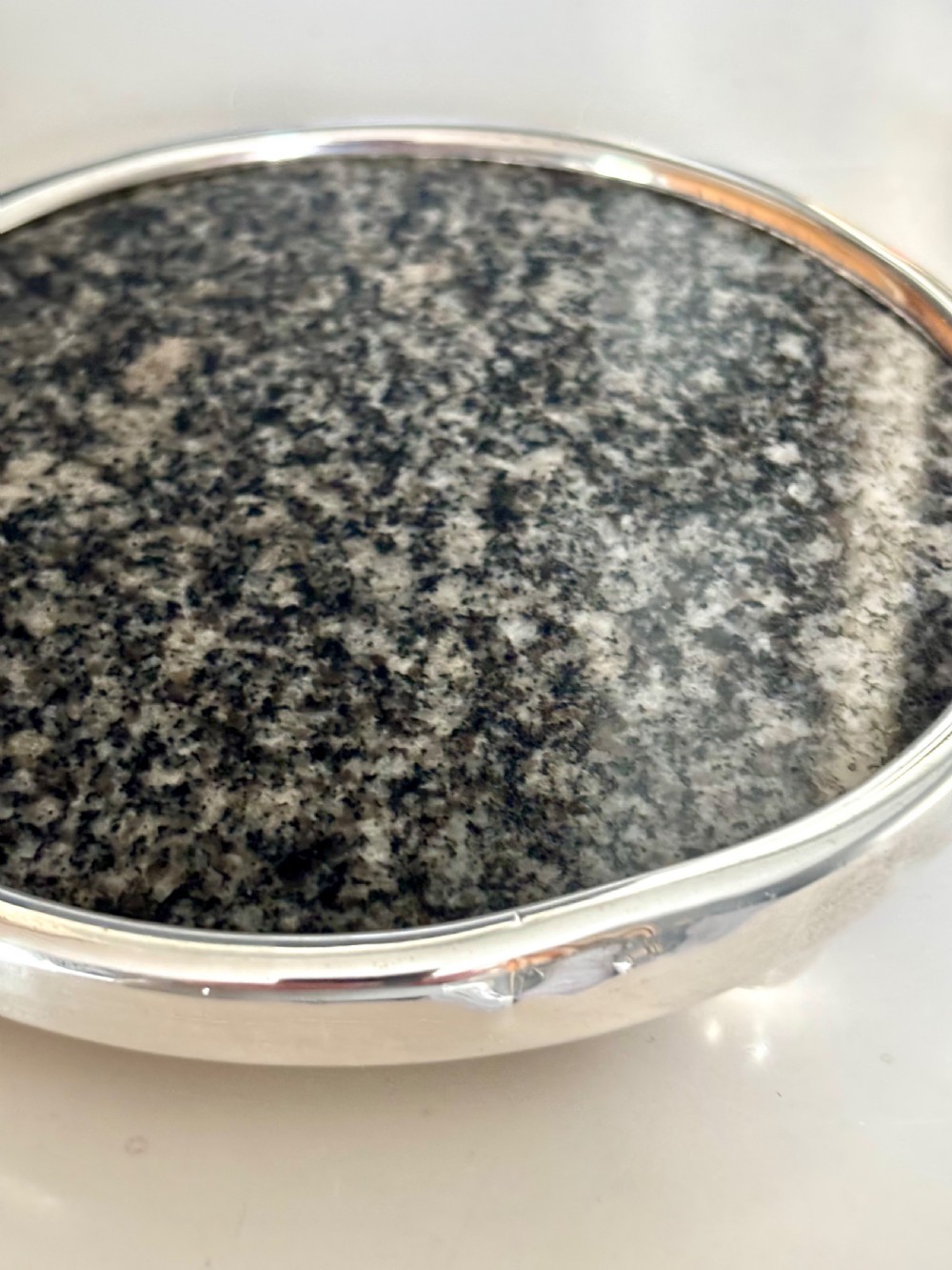 Antique Pair Sterling Silver Mounted Granite Coasters Trivets BARKER BROS 1937 View XVII