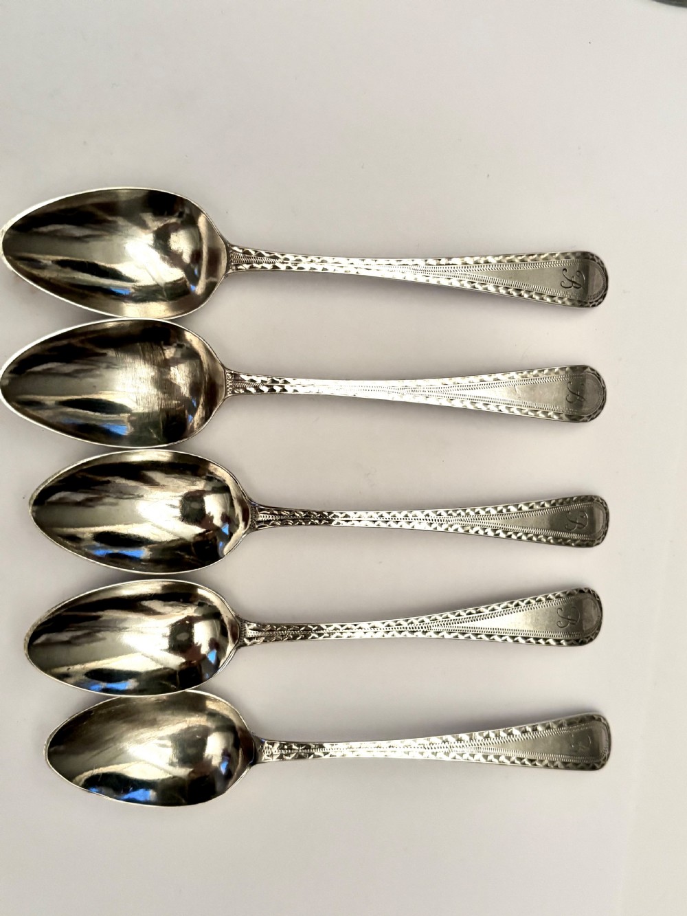 George III Set 5 x Silver Bright Cut Tea Spoons HESTER BATEMAN London 1788/9 View V