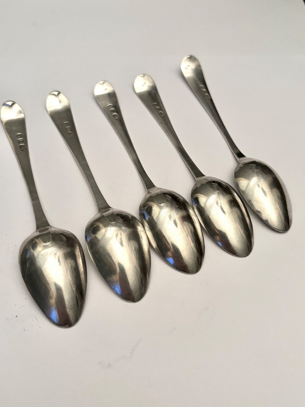 George III Set 5 x Silver Bright Cut Tea Spoons HESTER BATEMAN London 1788/9 View VI