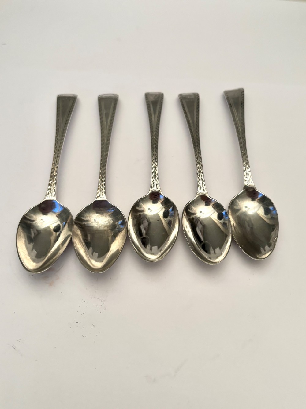 George III Set 5 x Silver Bright Cut Tea Spoons HESTER BATEMAN London 1788/9 View VII