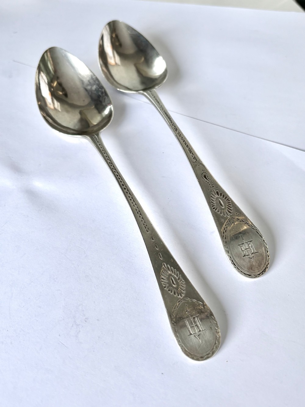 Pair of George III Bright-Cut Silver Tablespoons RICHARD FERRIS EXETER 1798