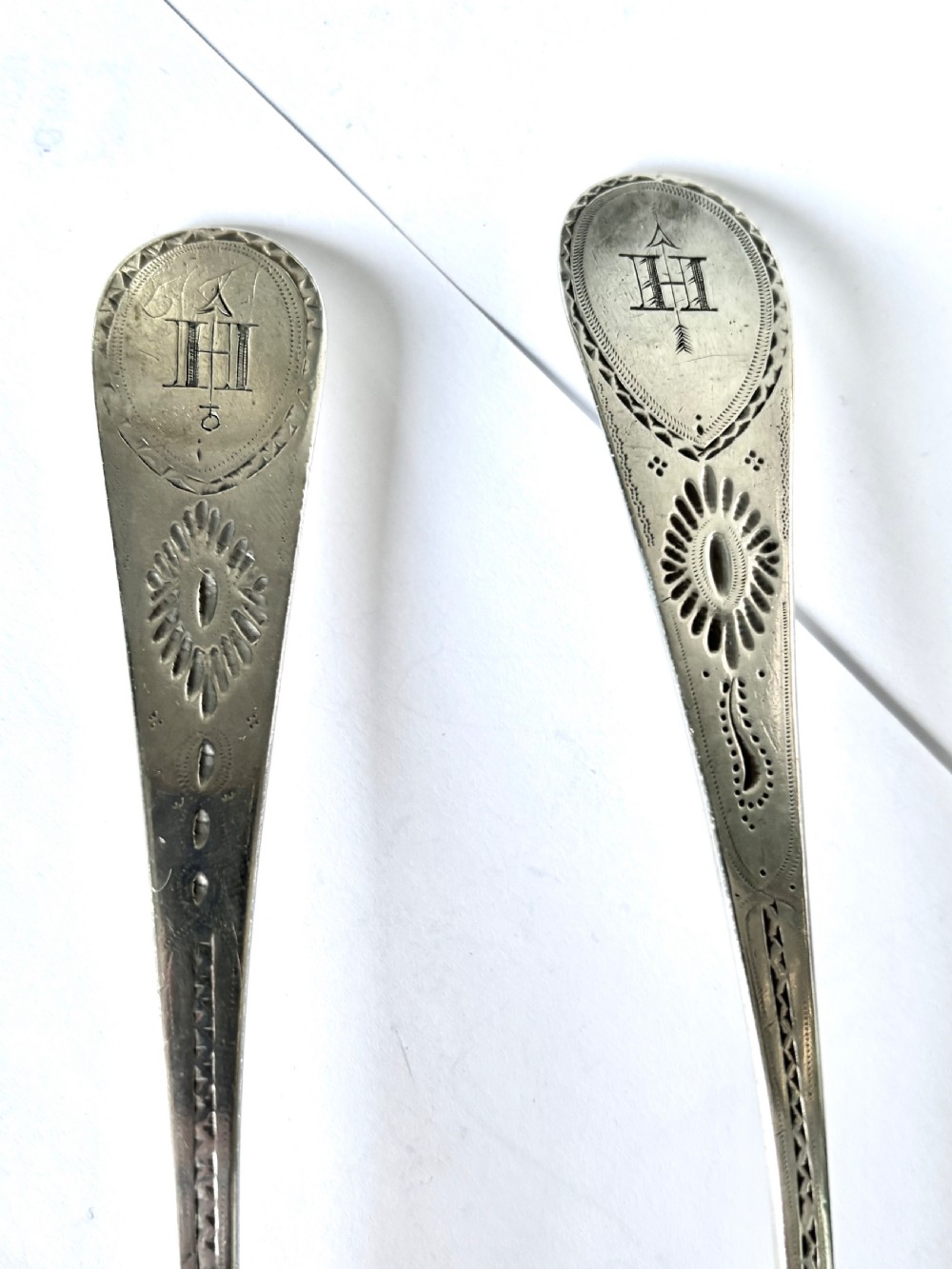 Pair of George III Bright-Cut Silver Tablespoons RICHARD FERRIS EXETER 1798 View II