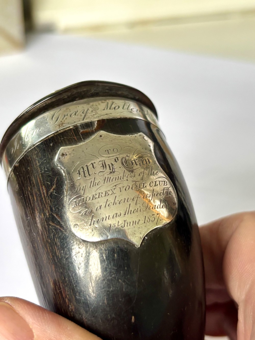 Antique Scottish Silver Mounted Rams Horn Snuff Mull Thistle Design View II