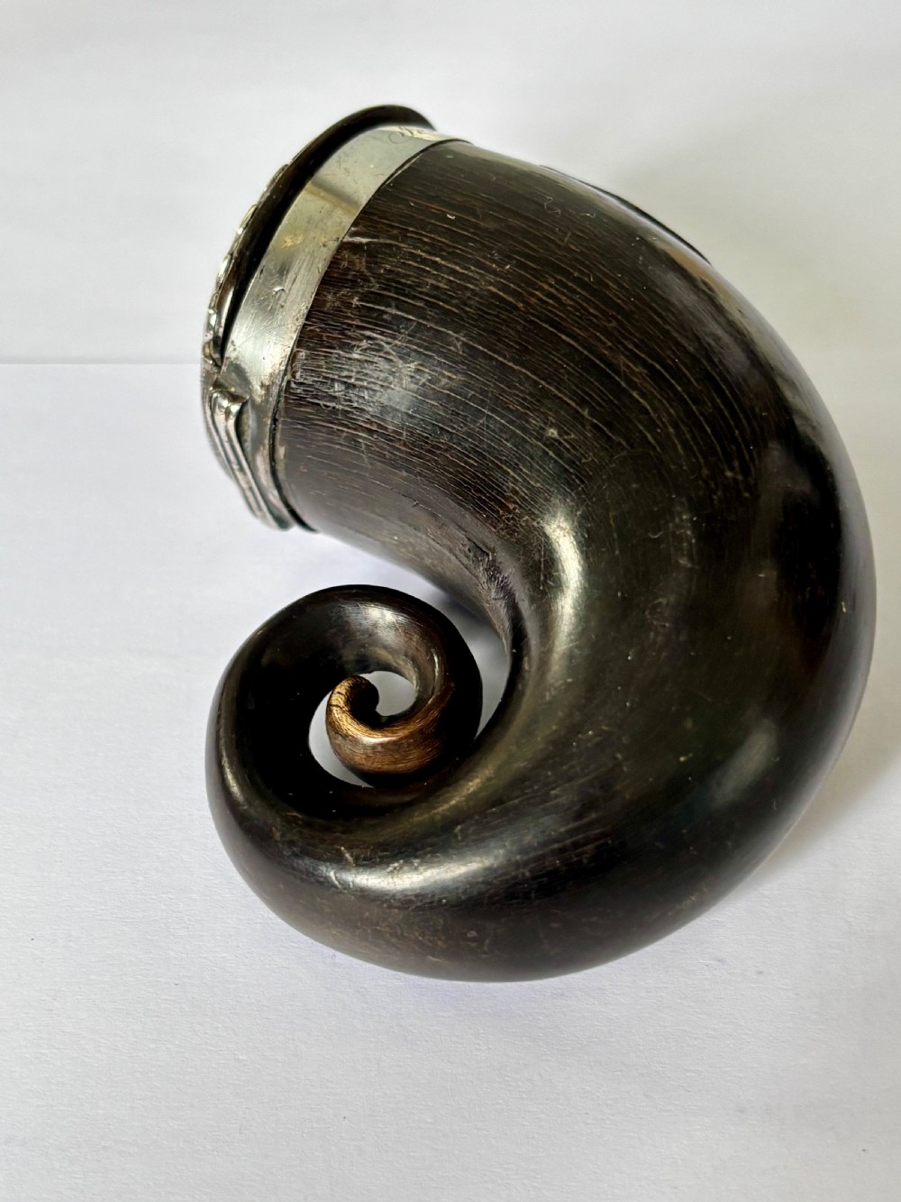 Antique Scottish Silver Mounted Rams Horn Snuff Mull Thistle Design View V