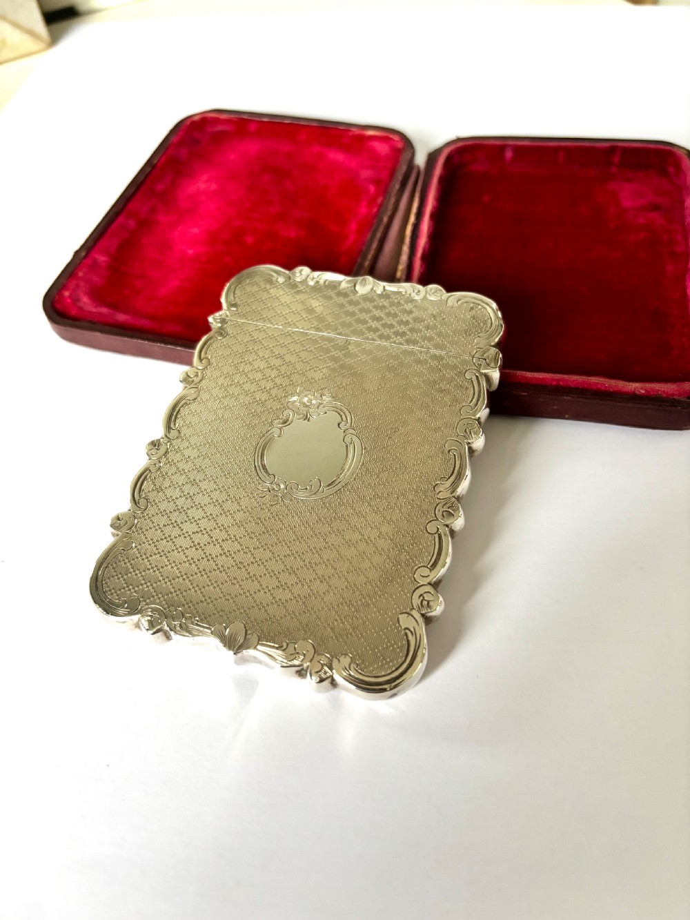 Victorian Silver Calling Card Case CRONIN & WHEELER Birmingham 1852 Fitted Case