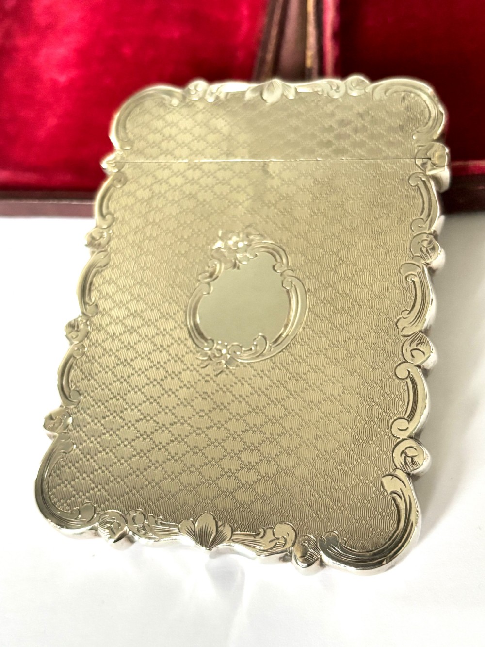 Victorian Silver Calling Card Case CRONIN & WHEELER Birmingham 1852 Fitted Case View IV
